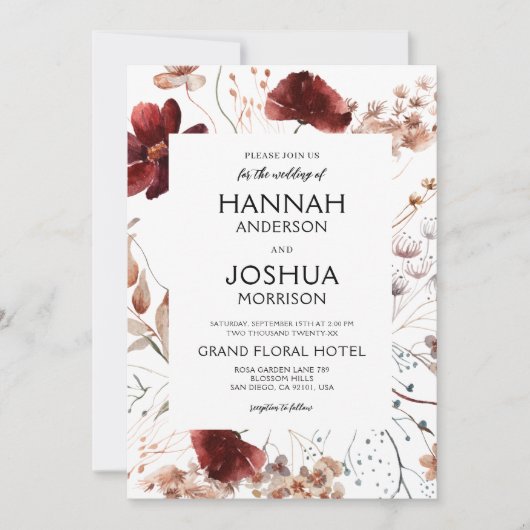 Invitation Fleur sauvage Boho Automne tout en un Mariage de c (Devant)