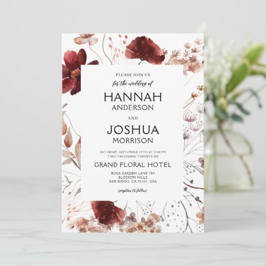 Invitation Fleur sauvage Boho Automne tout en un Mariage de c (Debout devant)