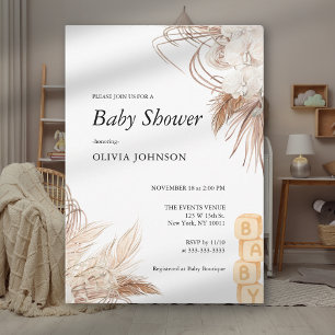 Invitation Fleur sauvage Boho Baby shower Brown neutre pour l