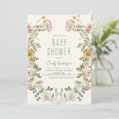 Invitation Fleur sauvage Boho Baby shower élégant moderne (Debout devant)