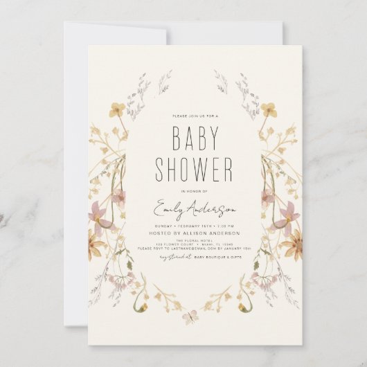 Invitation Fleur sauvage Boho Baby shower élégant moderne (Devant)