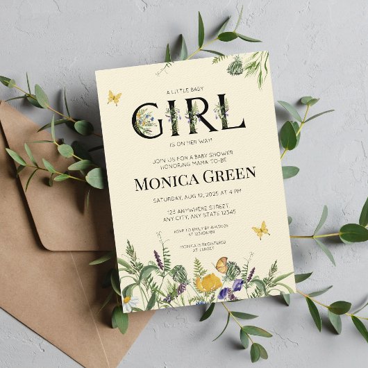Invitation Fleur sauvage Boho Baby shower fille