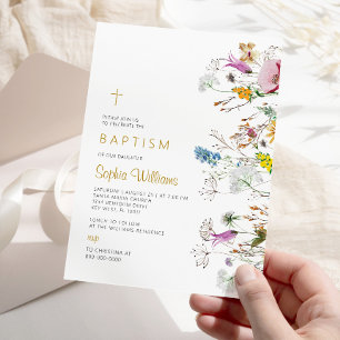 Invitation Fleur sauvage Boho Baptême