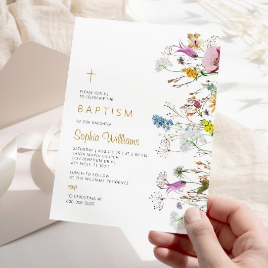 Invitation Fleur sauvage Boho Baptême