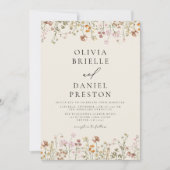 Invitation Fleur sauvage Boho Beige tout en un QR Code Mariag (Devant)