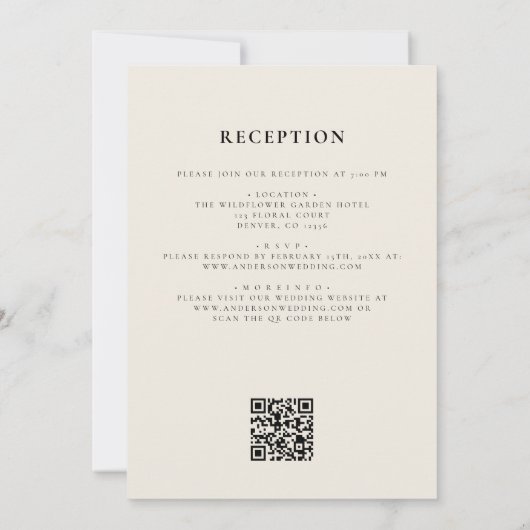 Invitation Fleur sauvage Boho Beige tout en un QR Code Mariag (Dos)