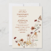Invitation Fleur sauvage Boho Beige tout en un QR Code Mariag (Devant)