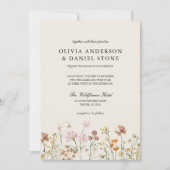 Invitation Fleur sauvage Boho Beige tout en un QR Code Mariag (Devant)