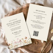Invitation Fleur sauvage Boho Beige tout en un QR Code Mariag
