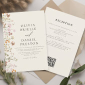 Invitation Fleur sauvage Boho Beige tout en un QR Code Mariag