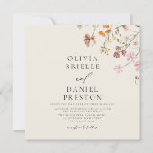 Invitation Fleur sauvage Boho Beige tout en un QR Code Mariag (Devant)