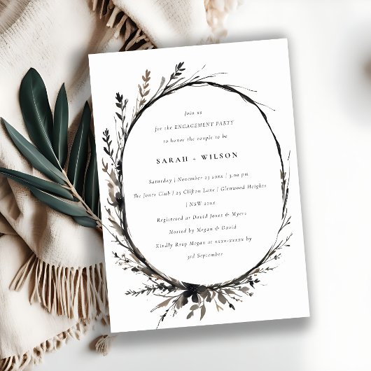 Invitation Fleur sauvage Boho Black Brown Automne Fiançailles