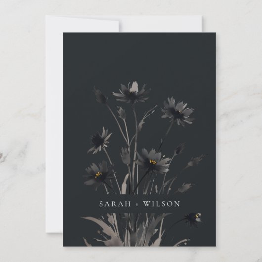 Invitation Fleur sauvage Boho Black Brown Automne Mariage (Dos)