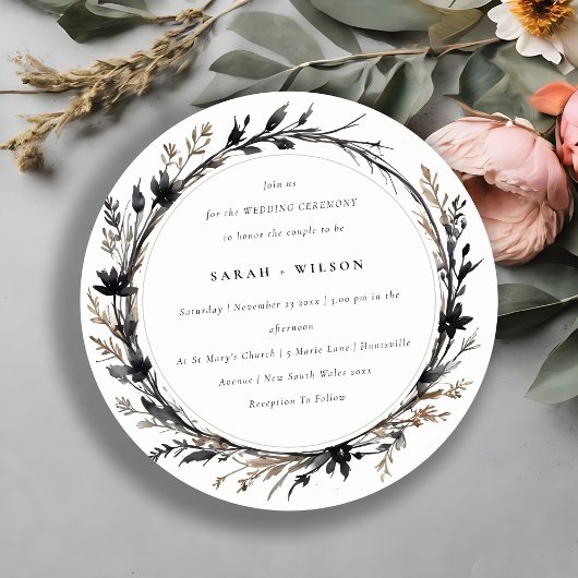 Invitation Fleur sauvage Boho Black Brown Automne Mariage