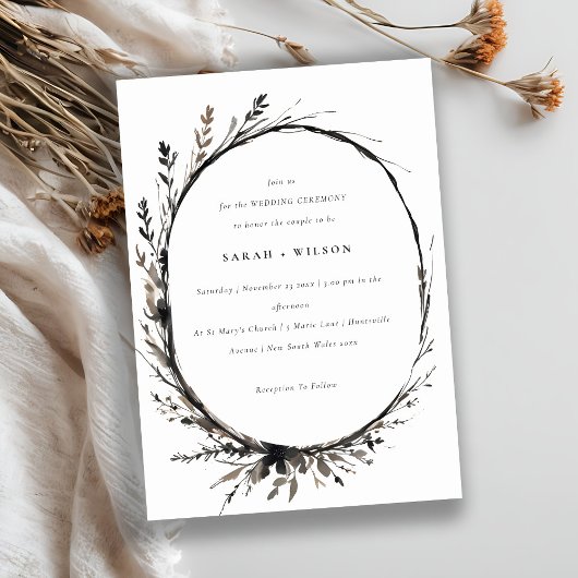 Invitation Fleur sauvage Boho Black Brown Automne Mariage