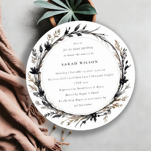 Invitation Fleur sauvage Boho Black Fall Baby shower de couro
