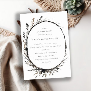 Invitation Fleur sauvage Boho Black Fall Baby shower de couro