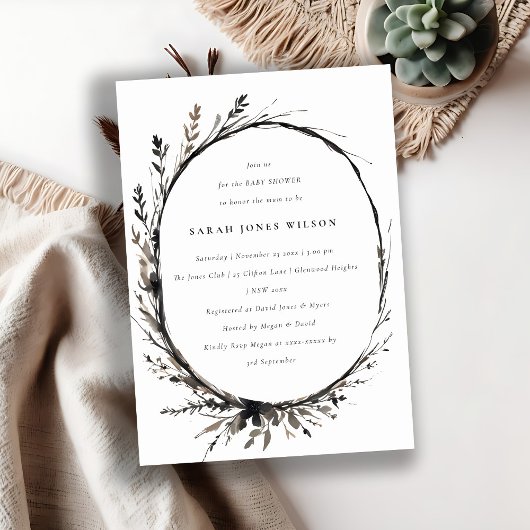 Invitation Fleur sauvage Boho Black Fall Baby shower de couro