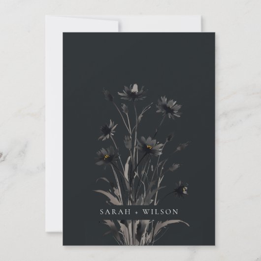 Invitation Fleur sauvage Boho Black Fall Fiançailles (Dos)