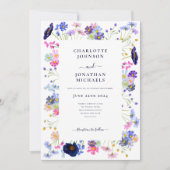 Invitation Fleur sauvage Boho Blue QR Code Mariage (Devant)