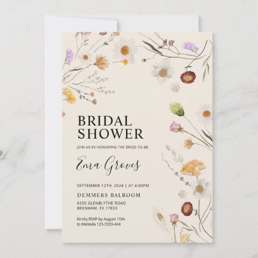 Invitation fleur sauvage Boho Bridal Shower (Devant)