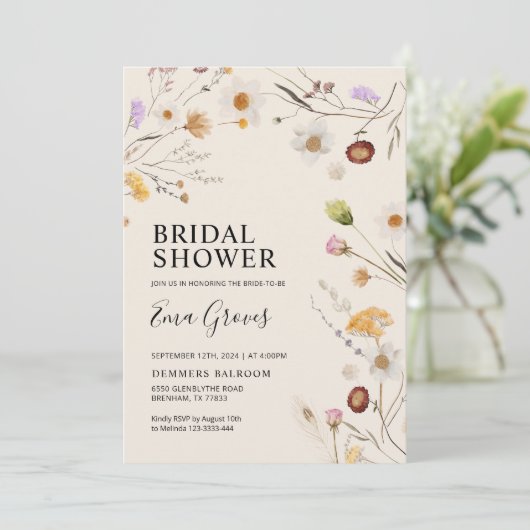 Invitation fleur sauvage Boho Bridal Shower (Debout devant)