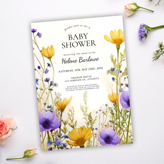 Invitation Fleur sauvage Boho Chic Aquarelle Baby shower Flor
