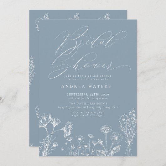 Invitation Fleur sauvage Boho Chic Fête des mariées (Devant / Derrière)