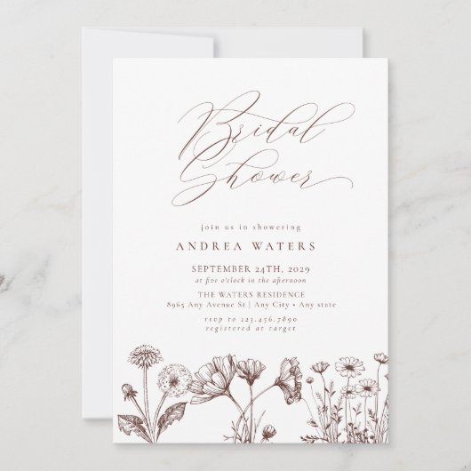 Invitation Fleur sauvage Boho Chic Fête des mariées (Devant)