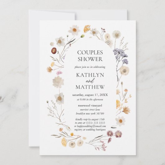 Invitation Fleur sauvage Boho Chic Floral Couples Moderne Dou (Devant)