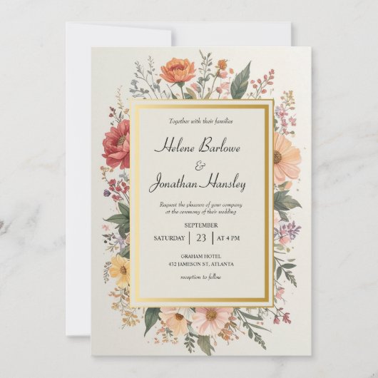 Invitation Fleur sauvage Boho Chic Floral Élégant Mariage (Devant)