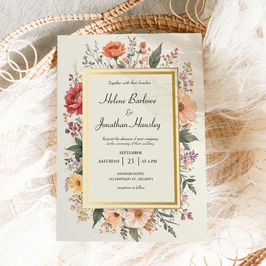 Invitation Fleur sauvage Boho Chic Floral Élégant Mariage