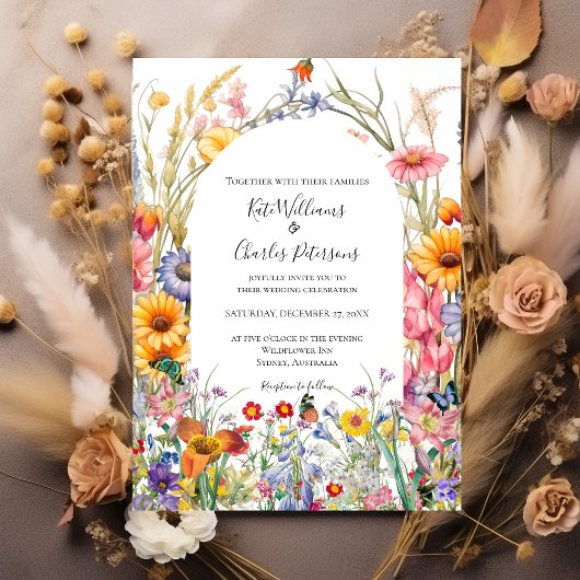 Invitation Fleur sauvage boho chic floral wreath mariage invi