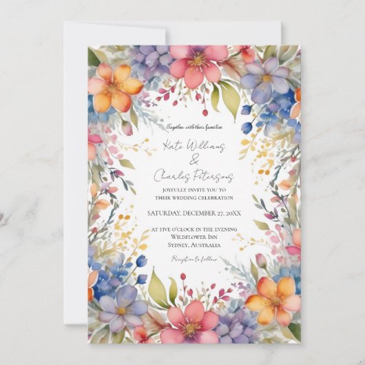 Invitation Fleur sauvage boho chic floral wreath mariage invi (Devant)