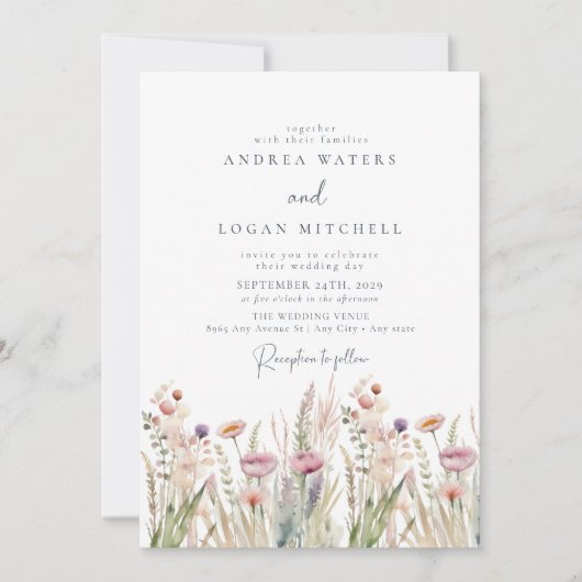 Invitation Fleur sauvage Boho Chic Mariage (Devant)