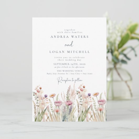 Invitation Fleur sauvage Boho Chic Mariage (Debout devant)