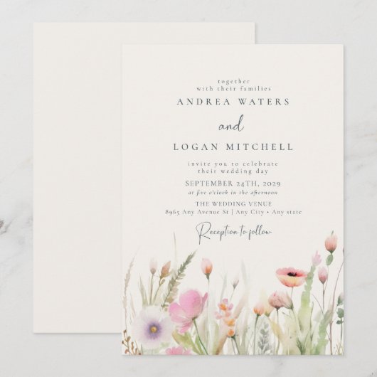 Invitation Fleur sauvage Boho Chic Mariage (Devant / Derrière)