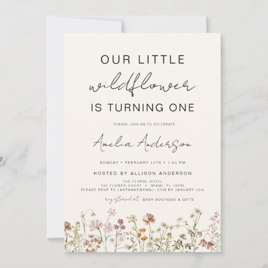 Invitation Fleur sauvage Boho Chic Premier Anniversaire Terra (Devant)