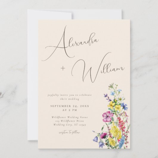 Invitation Fleur sauvage Boho de script moderne Mariage (Devant)