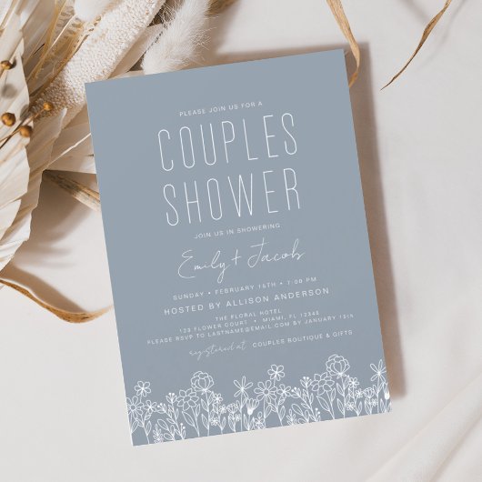 Invitation Fleur sauvage Boho Dusty Blue Couples
