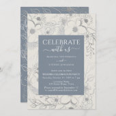 Invitation Fleur sauvage Boho Dusty Blue Wedding Réception (Devant / Derrière)