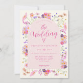 Invitation Fleur sauvage Boho Elegant rose QR Code Mariage (Devant)