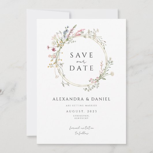 Invitation fleur sauvage boho enregistrer la date minimaliste (Devant)