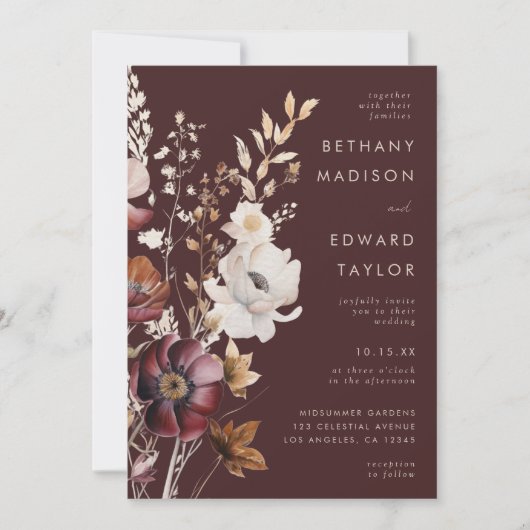 Invitation Fleur sauvage Boho Fall Mariage Brown (Devant)