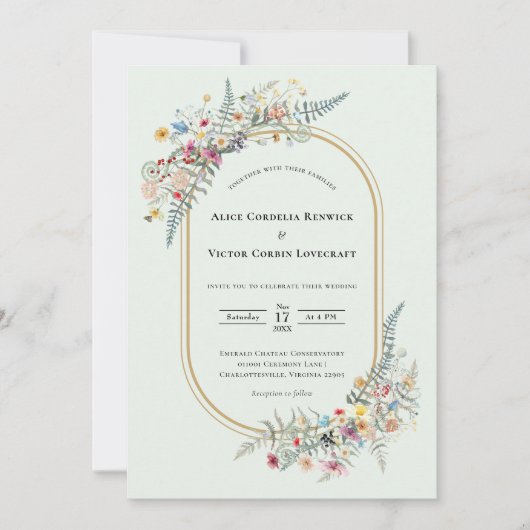 Invitation Fleur sauvage Boho Fern Mint Mariage vert (Devant)