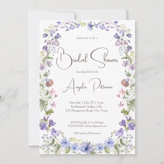 Invitation Fleur sauvage boho fleurs nuptiale douche (Devant)