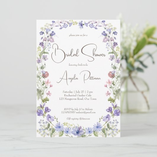 Invitation Fleur sauvage boho fleurs nuptiale douche (Debout devant)