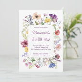 Invitation Fleur sauvage boho fleurs violet fête d'anniversai (Debout devant)