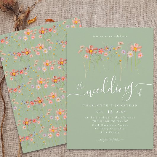 Invitation Fleur sauvage Boho Floral Fall Sage Vert