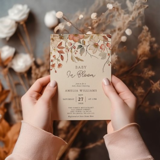 Invitation Fleur sauvage Boho Floral Ivory Baby in Bloom